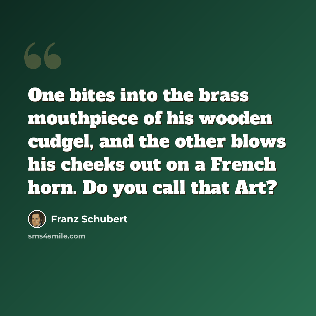 “One bites into the brass mouthpiece of his wooden cudgel, and the other blows his cheeks out on a French horn. Do you call that Art?” quote by Franz Schubert