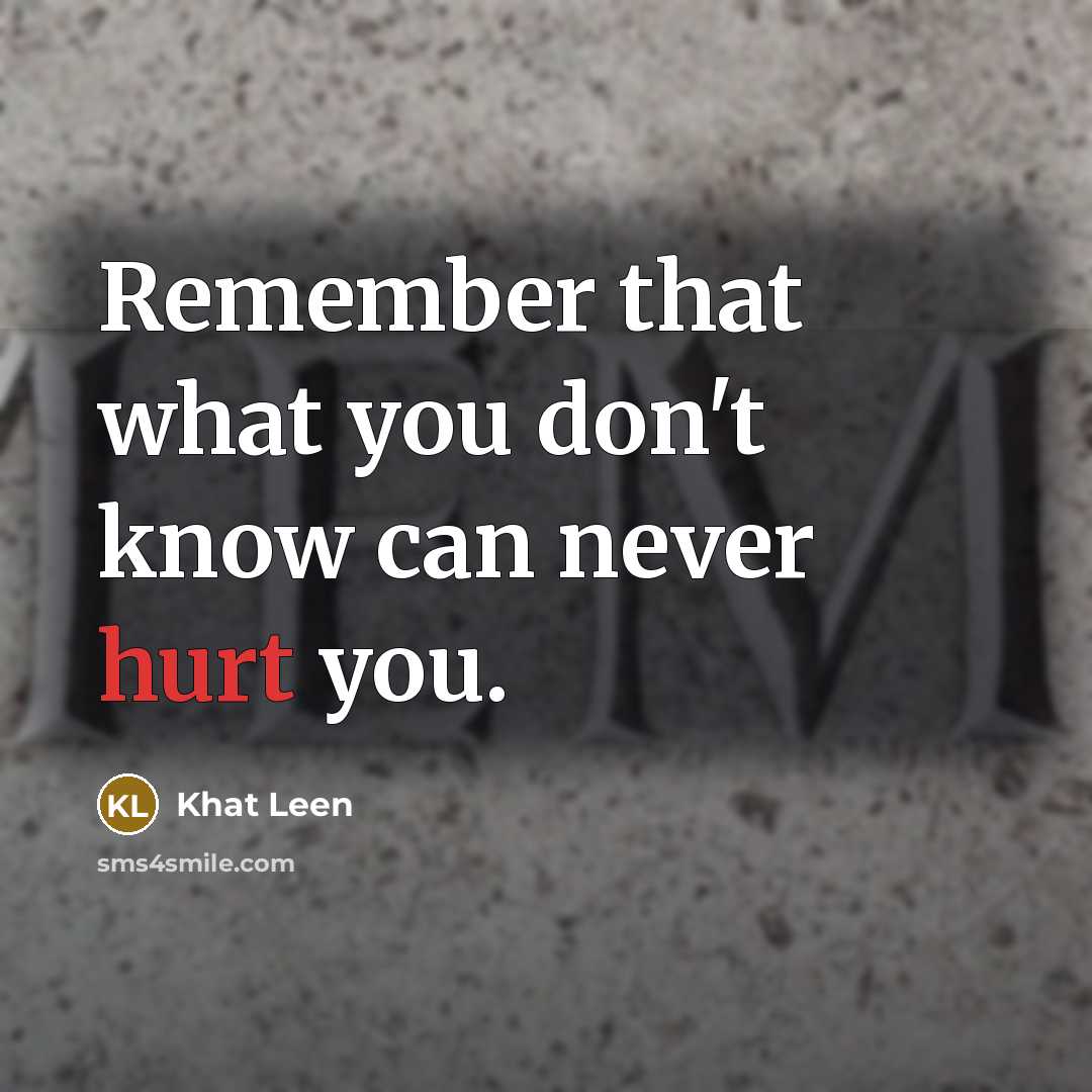 “Remember that what you don't know can never hurt you.” quote by Khat Leen
