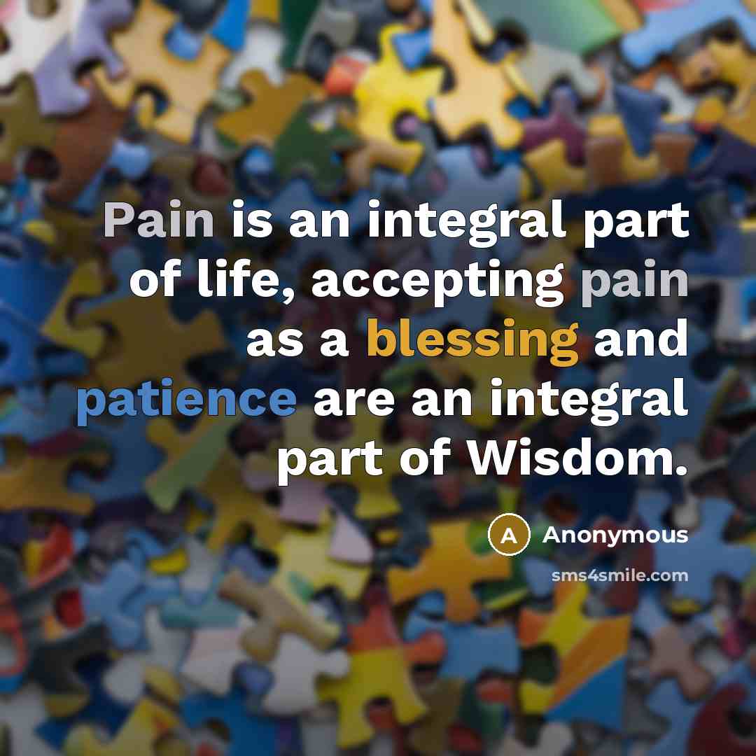 “Pain is an integral part of life, accepting pain as a blessing and patience are an integral part of Wisdom.” quote by Anonymous