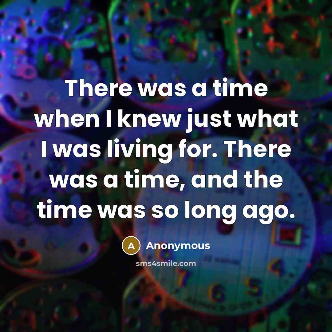 “There was a time when I knew just what I was living for. There was a time, and the time was so long ago.” quote by Anonymous