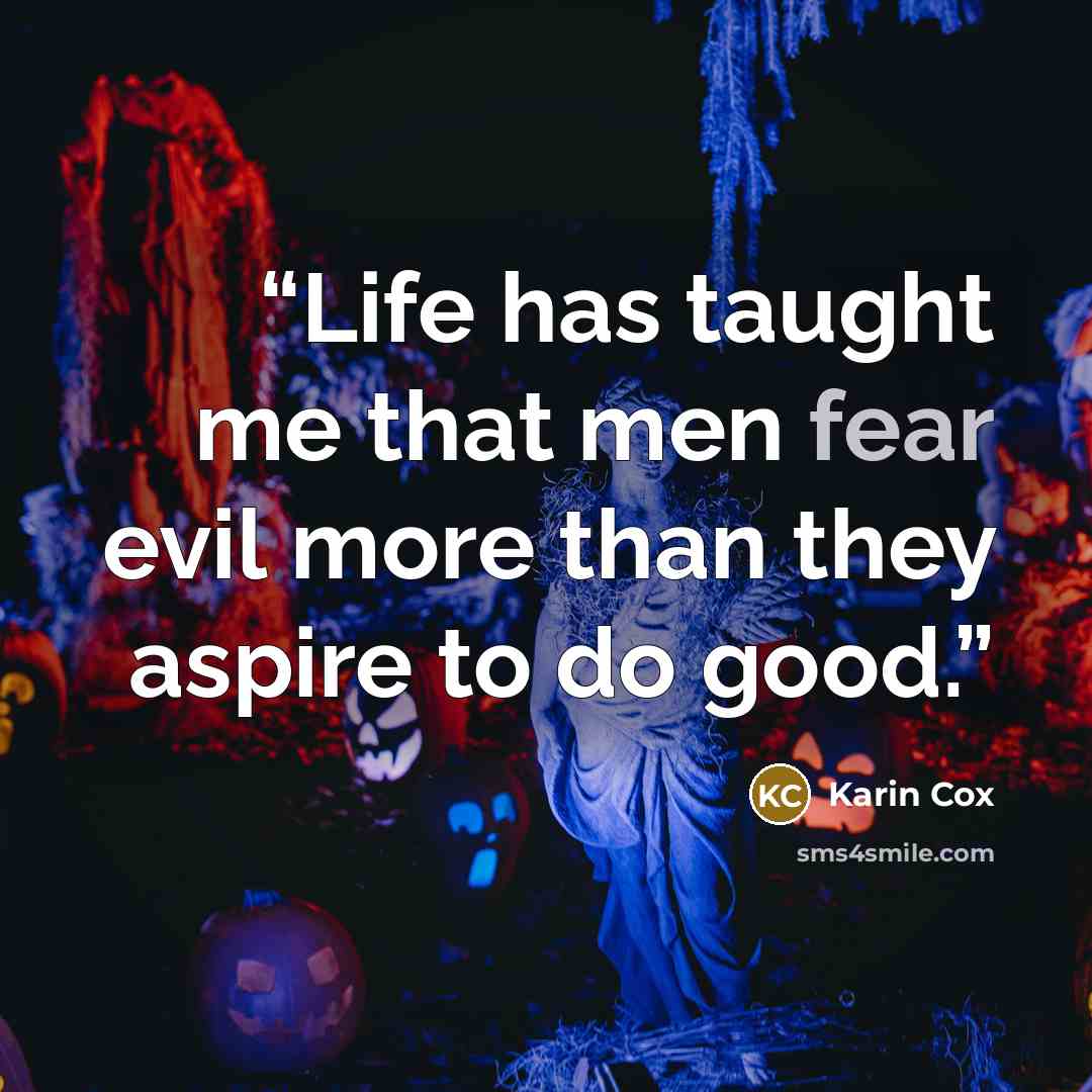 “Life has taught me that men fear evil more than they aspire to do good.” quote by Karin Cox