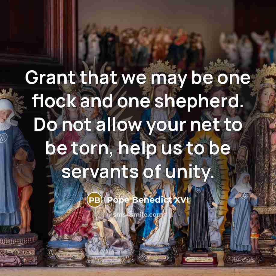 “Grant that we may be one flock and one shepherd. Do not allow your net to be torn, help us to be servants of unity.” quote by Pope Benedict XVI