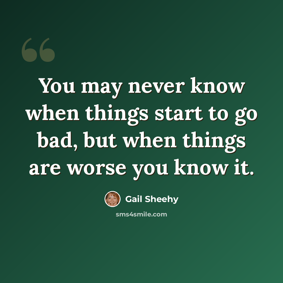 “You may never know when things start to go bad, but when things are worse you know it.” quote by Gail Sheehy