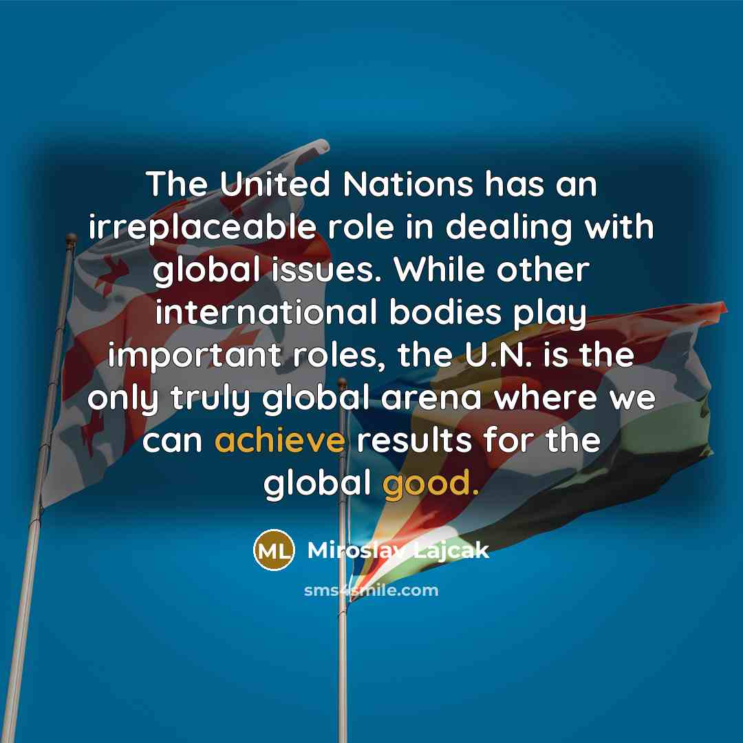 “The United Nations has an irreplaceable role in dealing with global issues. While other international bodies play important roles, the U.N. is the only truly global arena where we can achieve results for the global good.” quote by Miroslav Lajcak