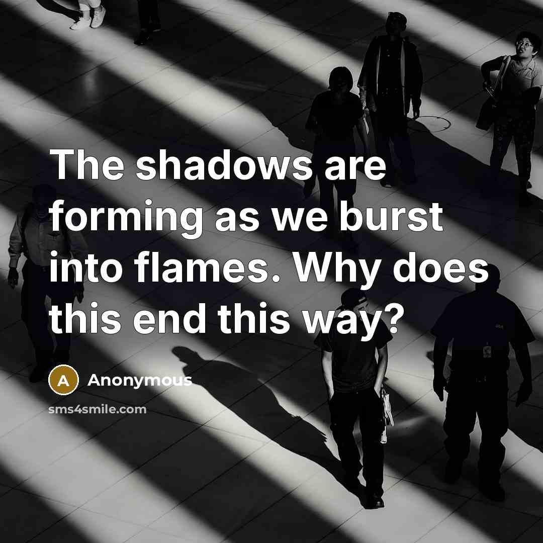 “The shadows are forming as we burst into flames. Why does this end this way?” quote by Anonymous