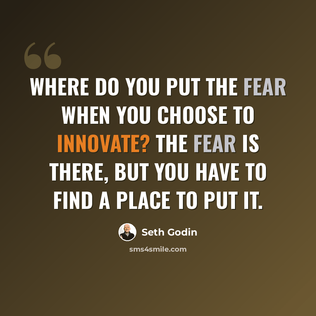 “Where do you put the fear when you choose to innovate? The fear is there, but you have to find a place to put it.” quote by Seth Godin