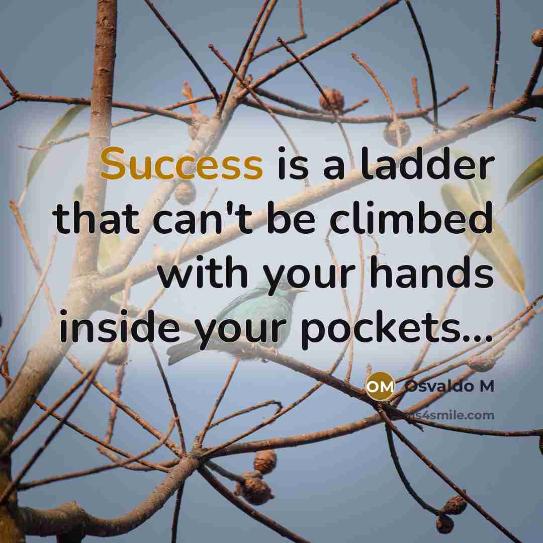 “Success is a ladder that can't be climbed with your hands inside your pockets...” quote by Osvaldo M