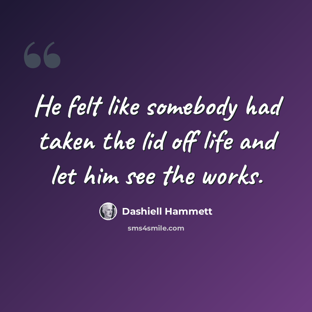“He felt like somebody had taken the lid off life and let him see the works.” quote by Dashiell Hammett