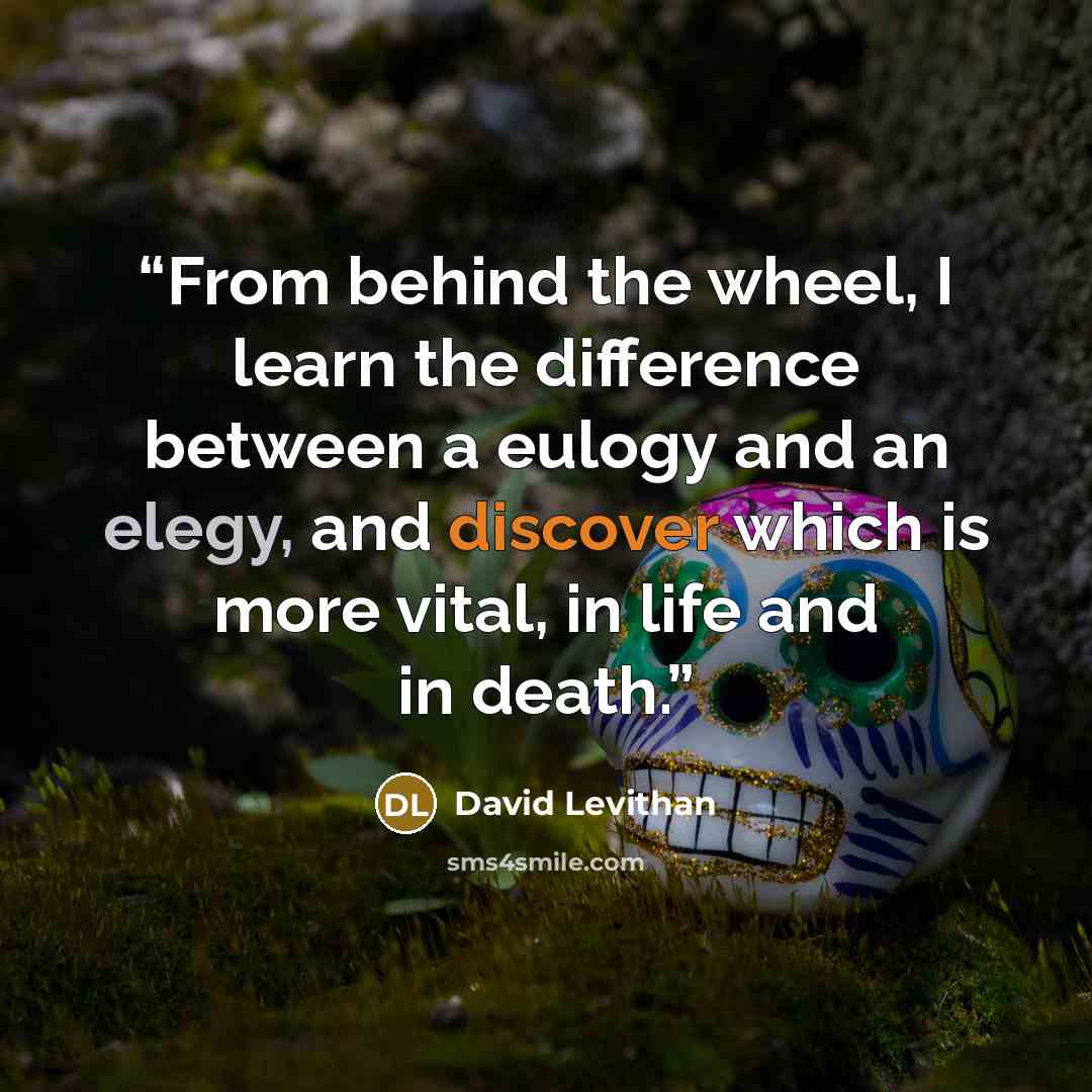“From behind the wheel, I learn the difference between a eulogy and an elegy, and discover which is more vital, in life and in death.” quote by David Levithan