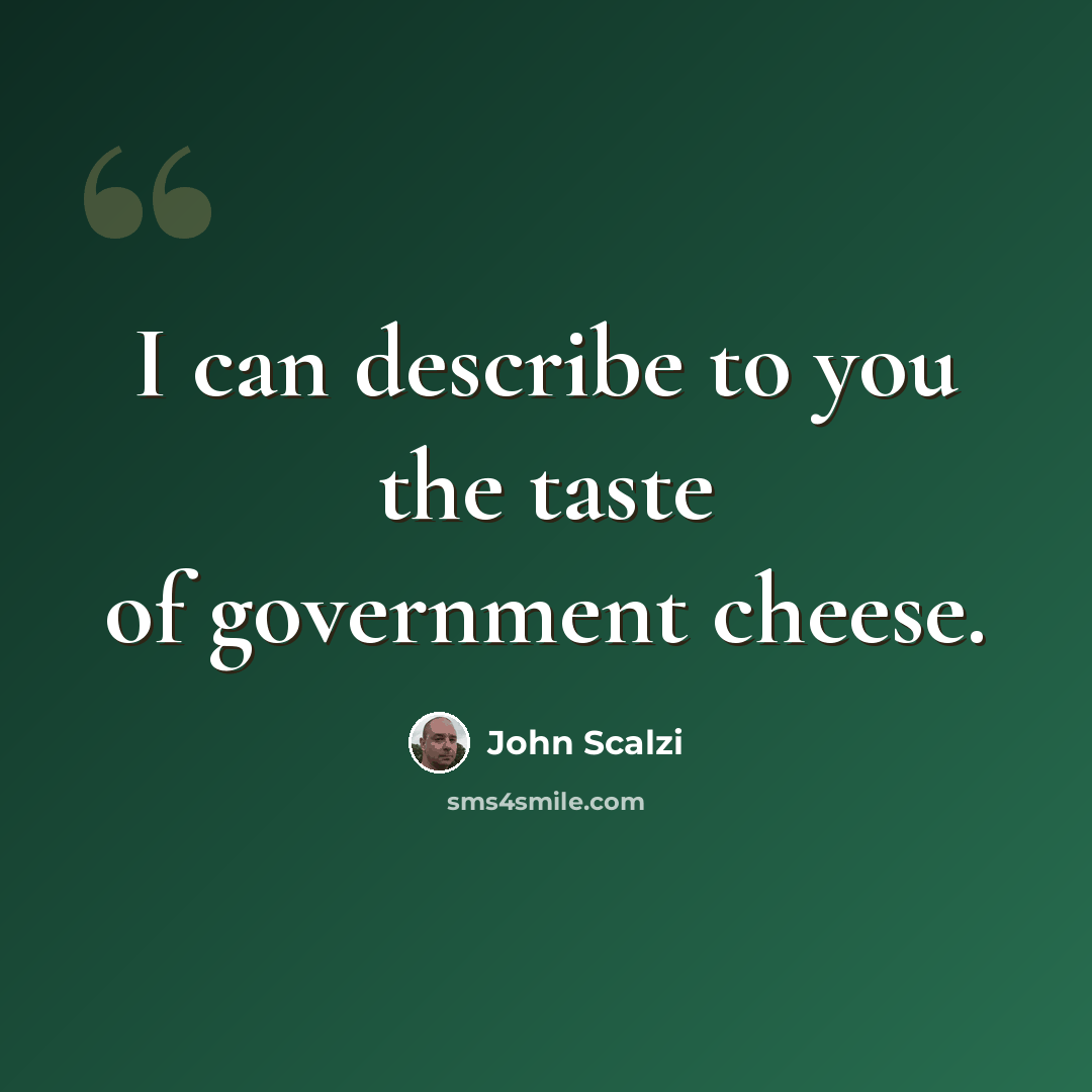 “I can describe to you the taste of government cheese.” quote by John Scalzi