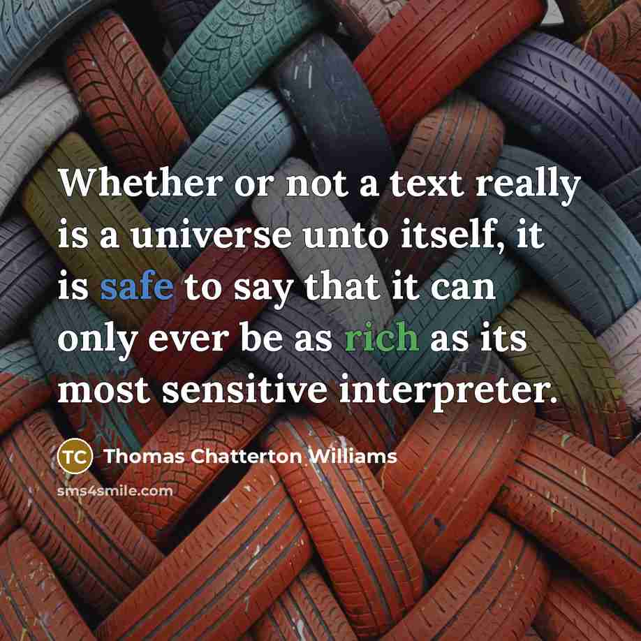 “Whether or not a text really is a universe unto itself, it is safe to say that it can only ever be as rich as its most sensitive interpreter.” quote by Thomas Chatterton Williams