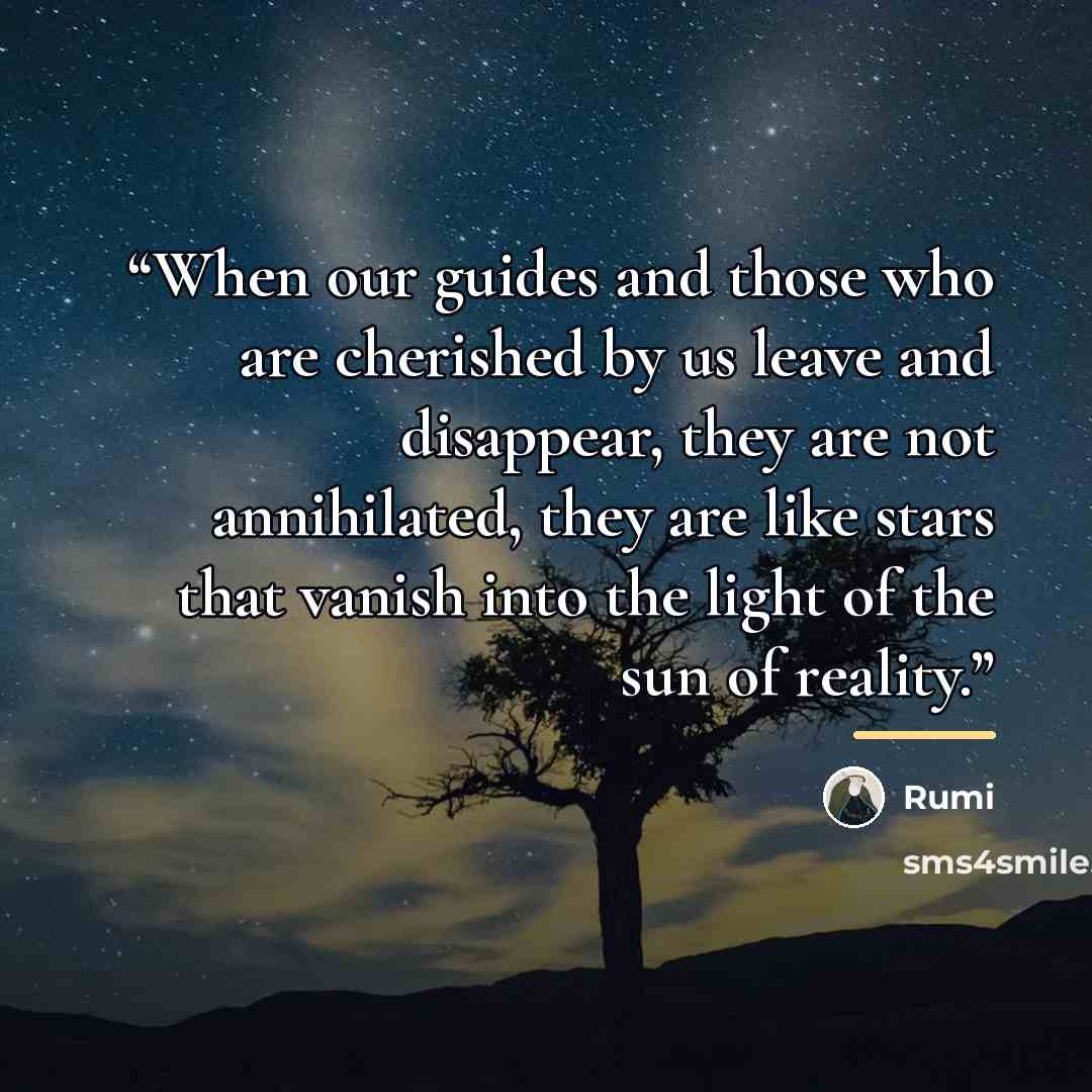 “When our guides and those who are cherished by us leave and disappear, they are not annihilated, they are like stars that vanish into the light of the sun of reality.” quote by Rumi