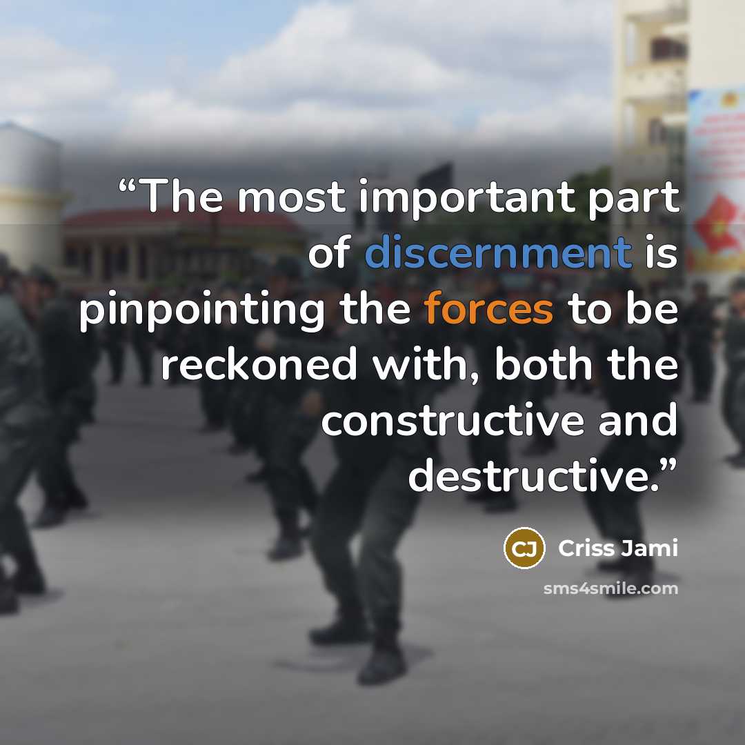 “The most important part of discernment is pinpointing the forces to be reckoned with, both the constructive and destructive.” quote by Criss Jami