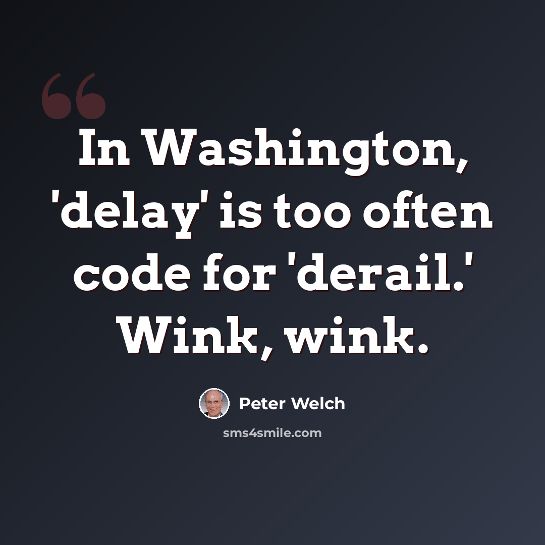 “In Washington, 'delay' is too often code for 'derail.' Wink, wink.” quote by Peter Welch