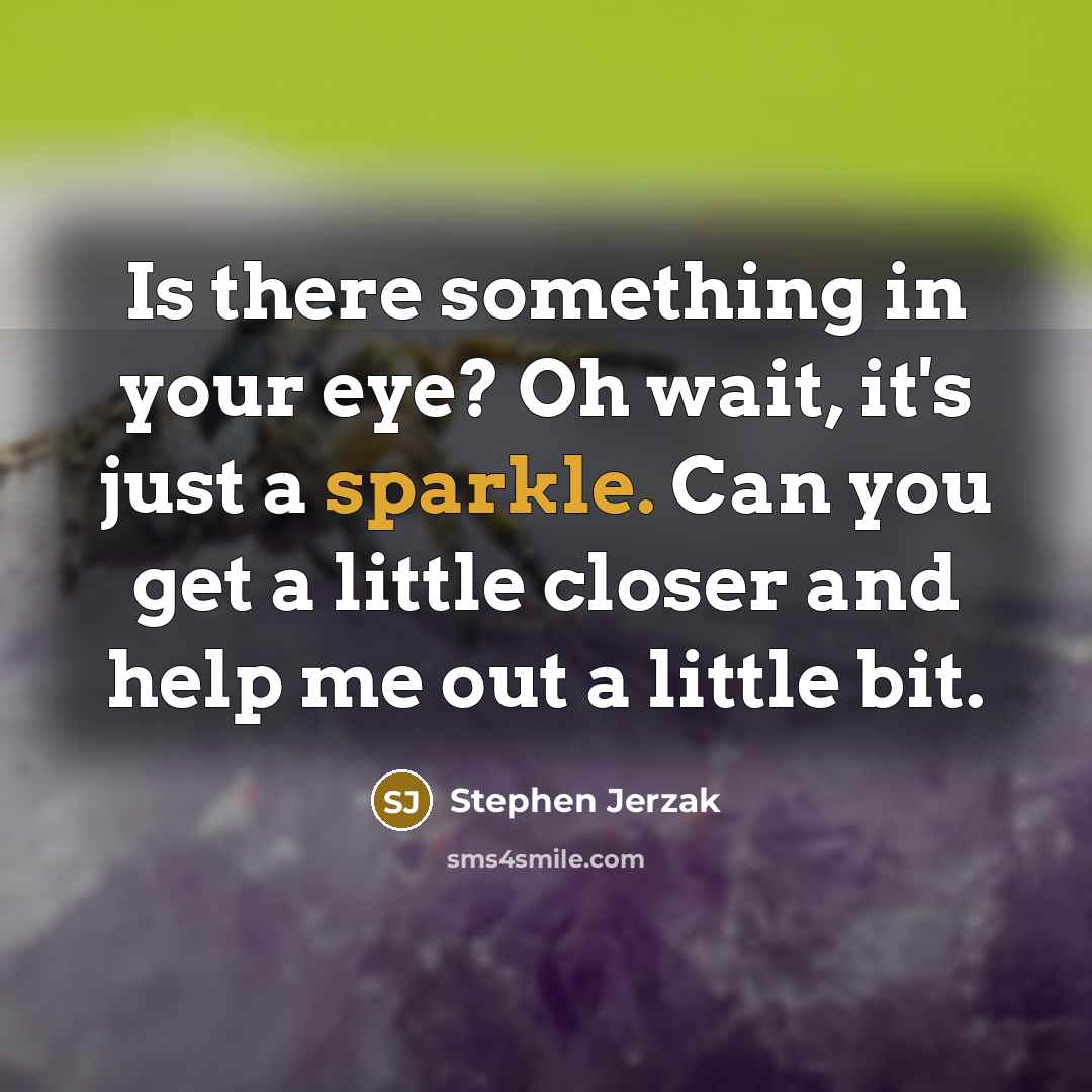 “Is there something in your eye? Oh wait, it's just a sparkle. Can you get a little closer and help me out a little bit.” quote by Stephen Jerzak