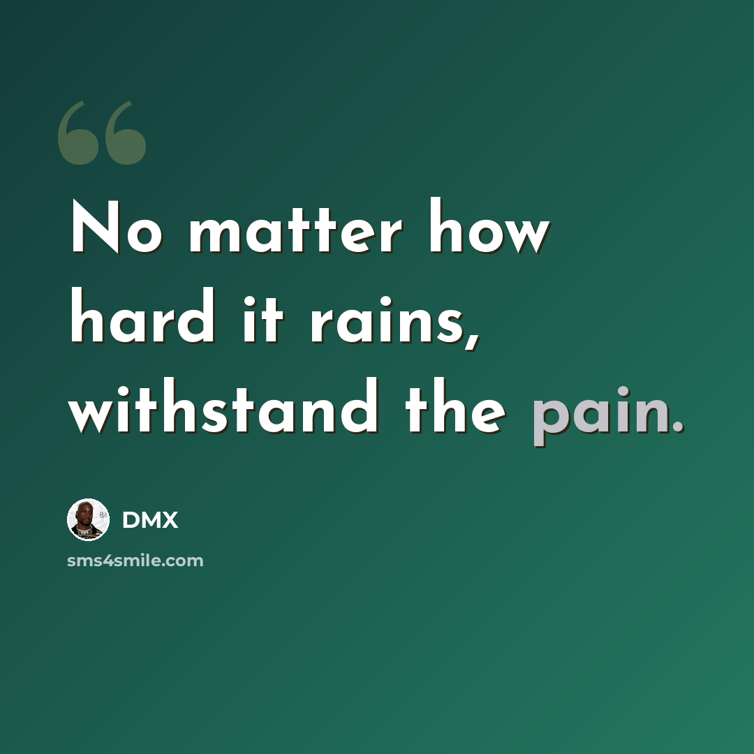 “No matter how hard it rains, withstand the pain.” quote by DMX