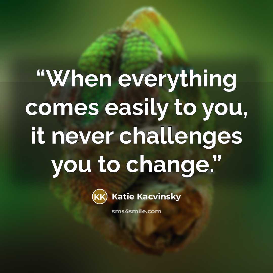 “When everything comes easily to you, it never challenges you to change.” quote by Katie Kacvinsky