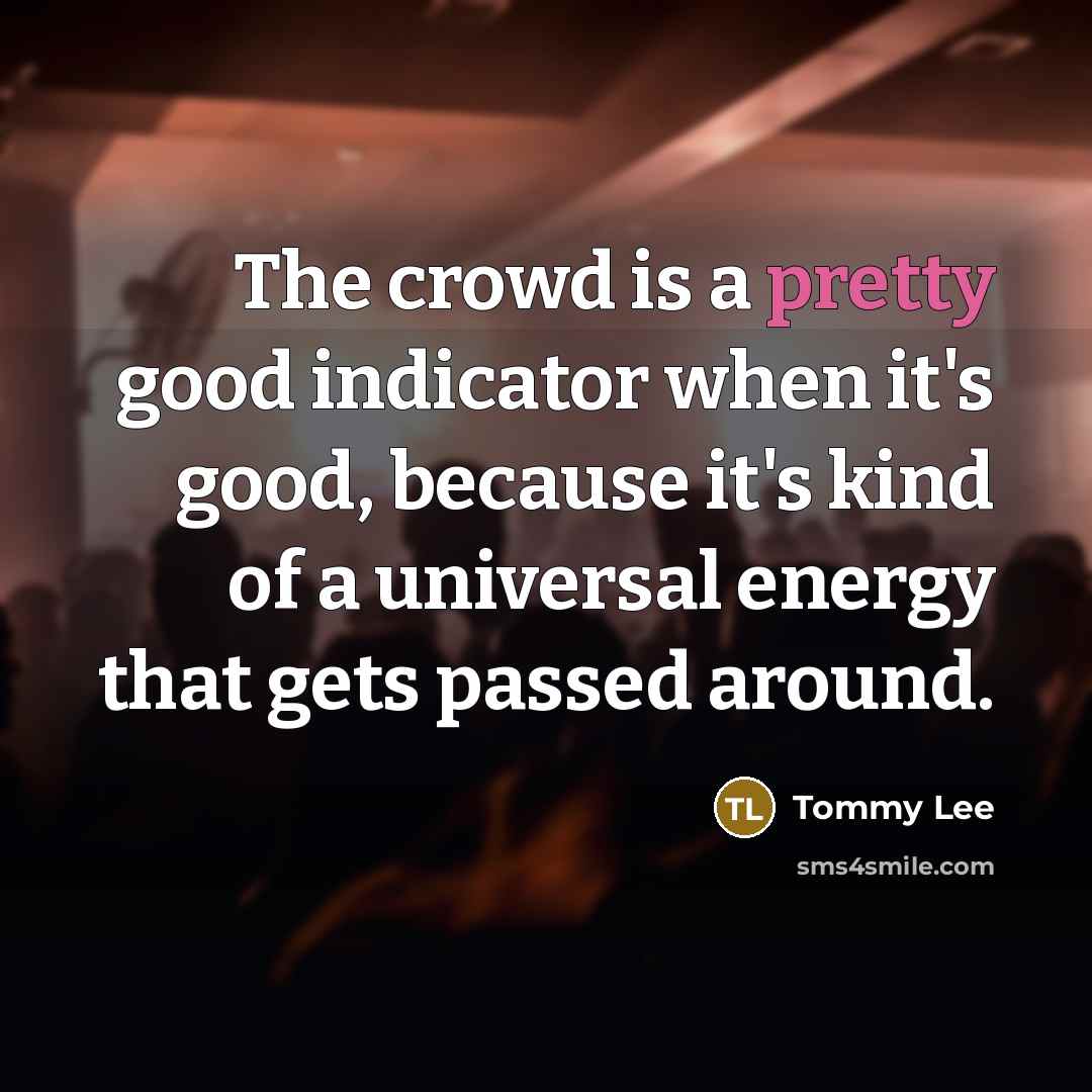 “The crowd is a pretty good indicator when it's good, because it's kind of a universal energy that gets passed around.” quote by Tommy Lee