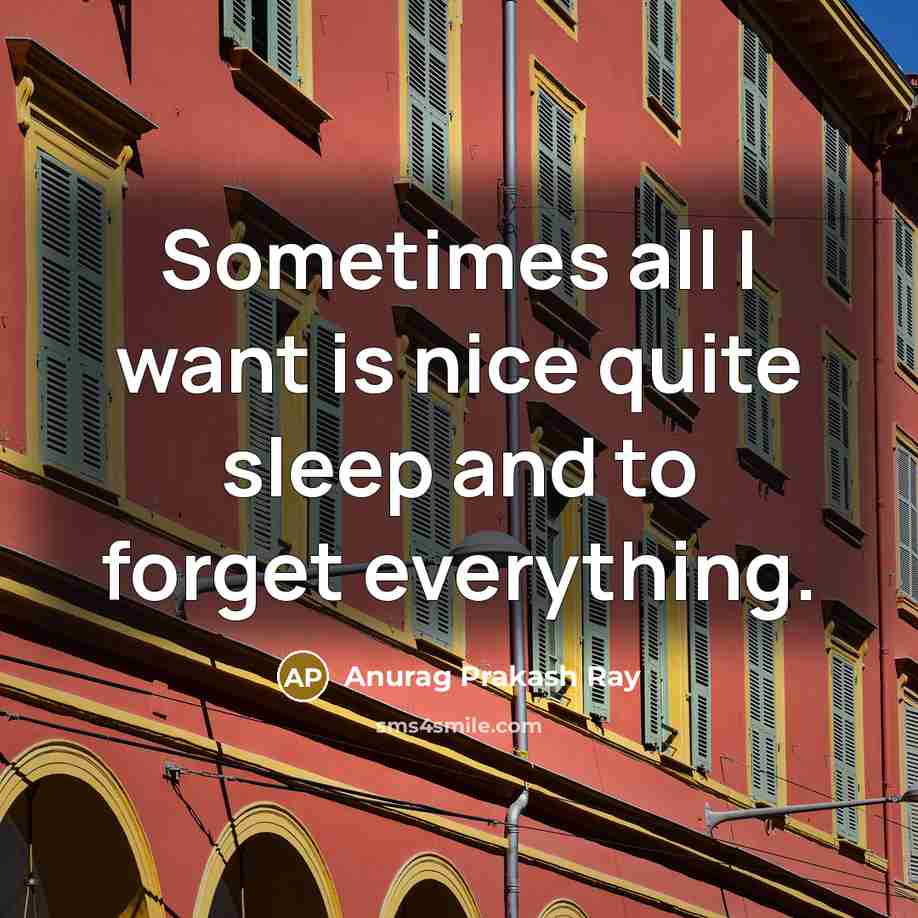 “Sometimes all I want is nice quite sleep and to forget everything.” quote by Anurag Prakash Ray