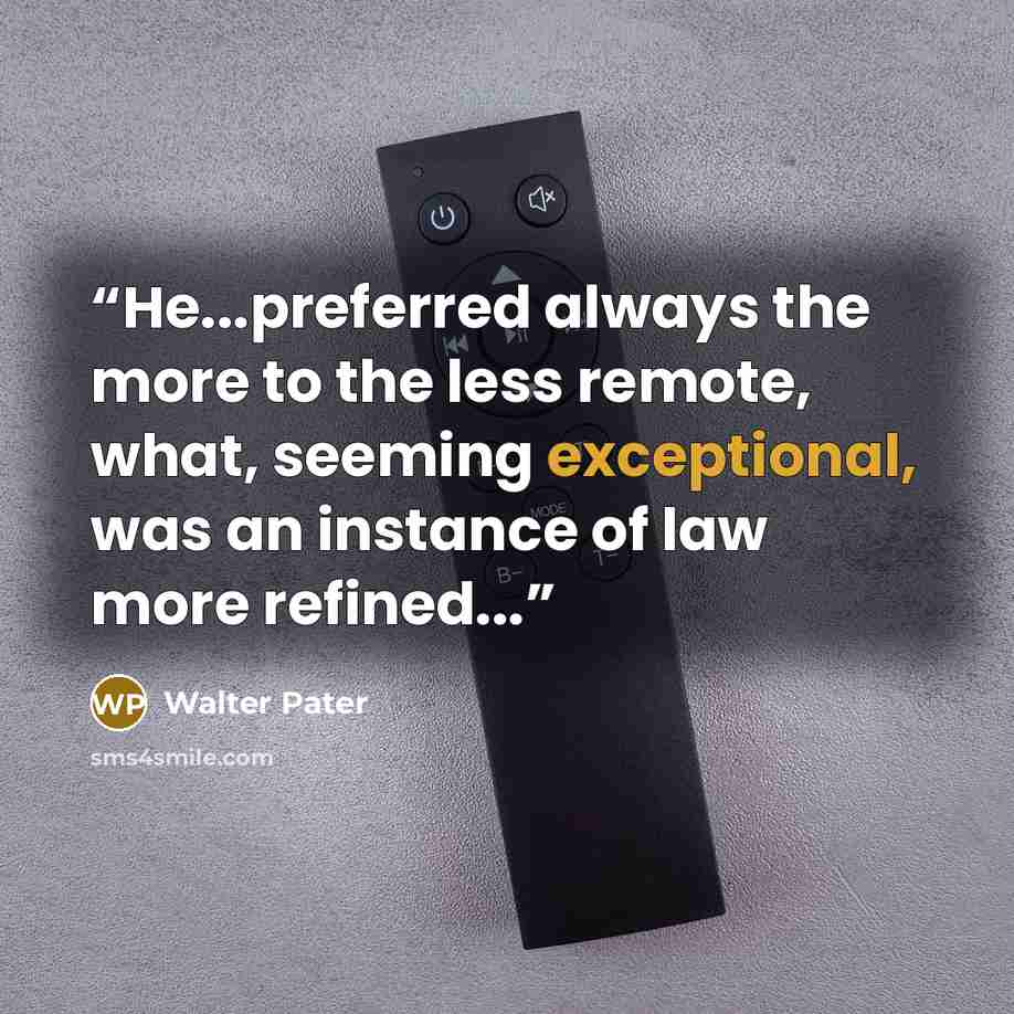 “He...preferred always the more to the less remote, what, seeming exceptional, was an instance of law more refined...” quote by Walter Pater
