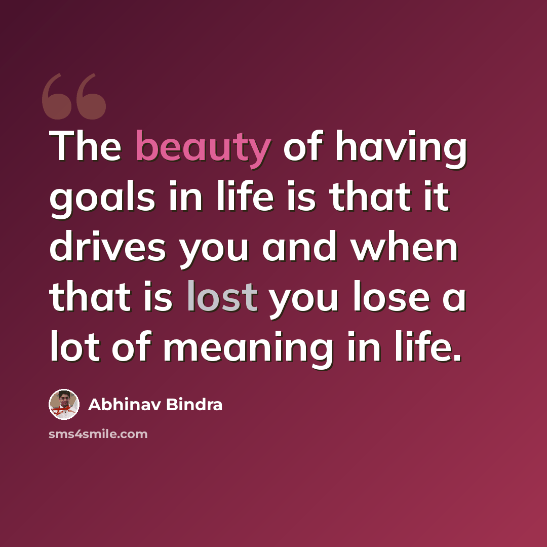 “The beauty of having goals in life is that it drives you and when that is lost you lose a lot of meaning in life.” quote by Abhinav Bindra