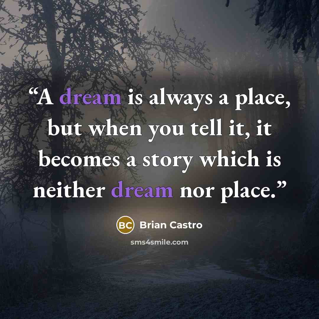 “A dream is always a place, but when you tell it, it becomes a story which is neither dream nor place.” quote by Brian Castro