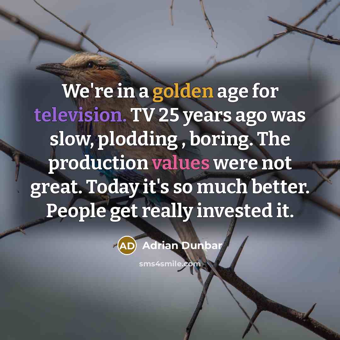 “We're in a golden age for television. TV 25 years ago was slow, plodding , boring. The production values were not great. Today it's so much better. People get really invested it.” quote by Adrian Dunbar