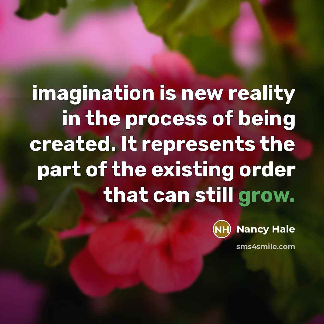 “imagination is new reality in the process of being created. It represents the part of the existing order that can still grow.” quote by Nancy Hale