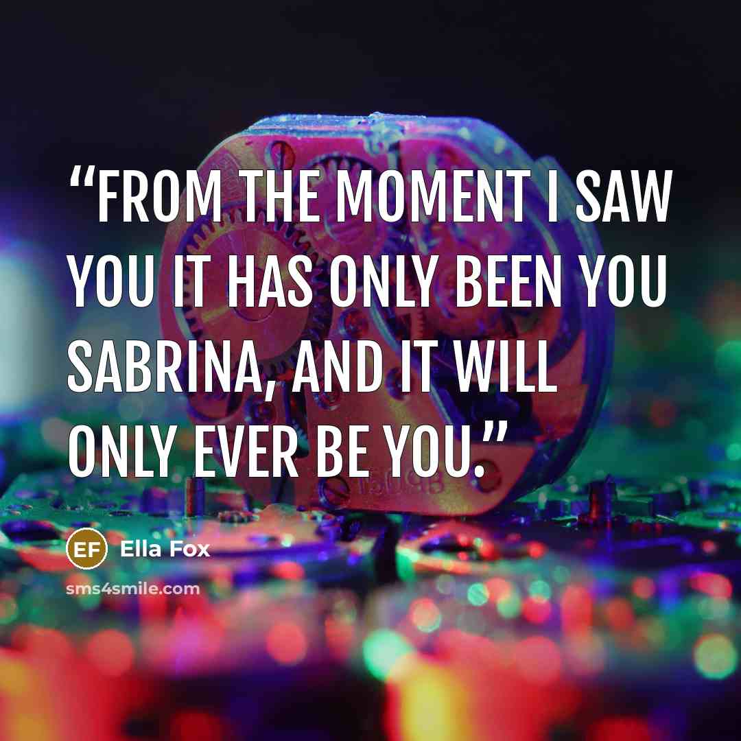 “From the moment I saw you it has only been you Sabrina, and it will only ever be you.” quote by Ella Fox
