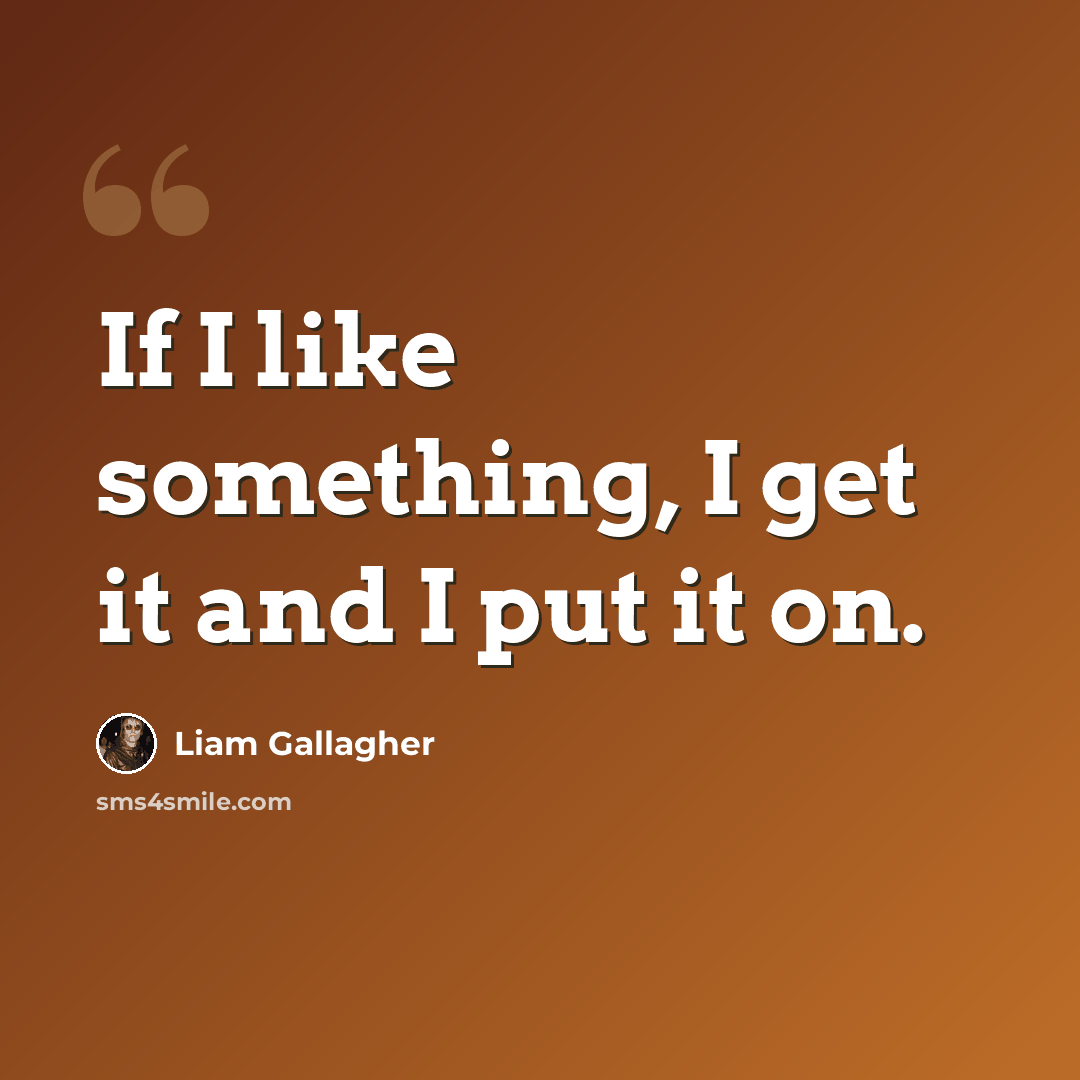 “If I like something, I get it and I put it on.” quote by Liam Gallagher
