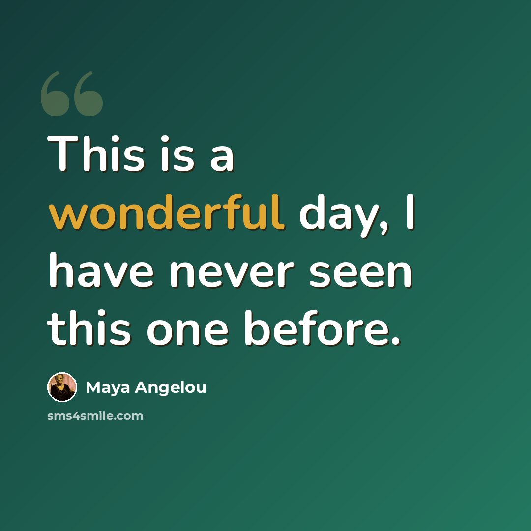“This is a wonderful day, I have never seen this one before.” quote by Maya Angelou
