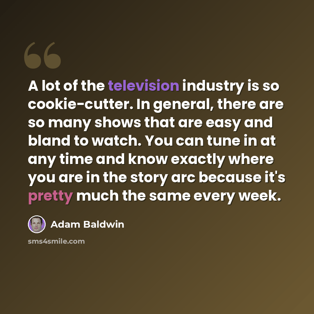 “A lot of the television industry is so cookie-cutter. In general, there are so many shows that are easy and bland to watch. You can tune in at any time and know exactly where you are in the story arc because it's pretty much the same every week.” quote by Adam Baldwin