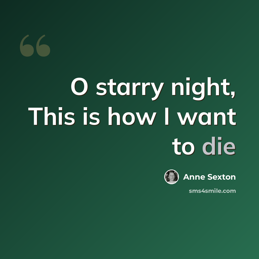 “O starry night, This is how I want to die” quote by Anne Sexton