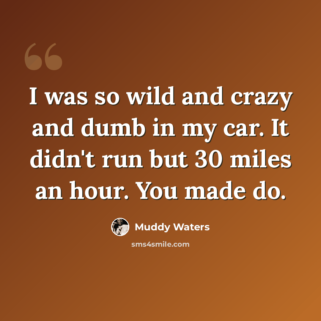 “I was so wild and crazy and dumb in my car. It didn't run but 30 miles an hour. You made do.” quote by Muddy Waters