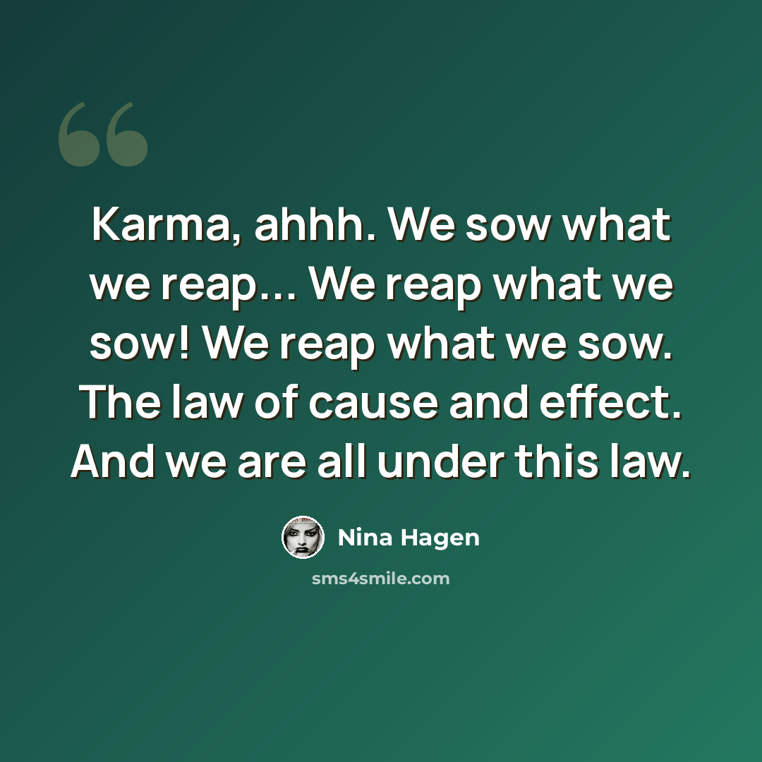 “Karma, ahhh. We sow what we reap... We reap what we sow! We reap what we sow. The law of cause and effect. And we are all under this law.” quote by Nina Hagen