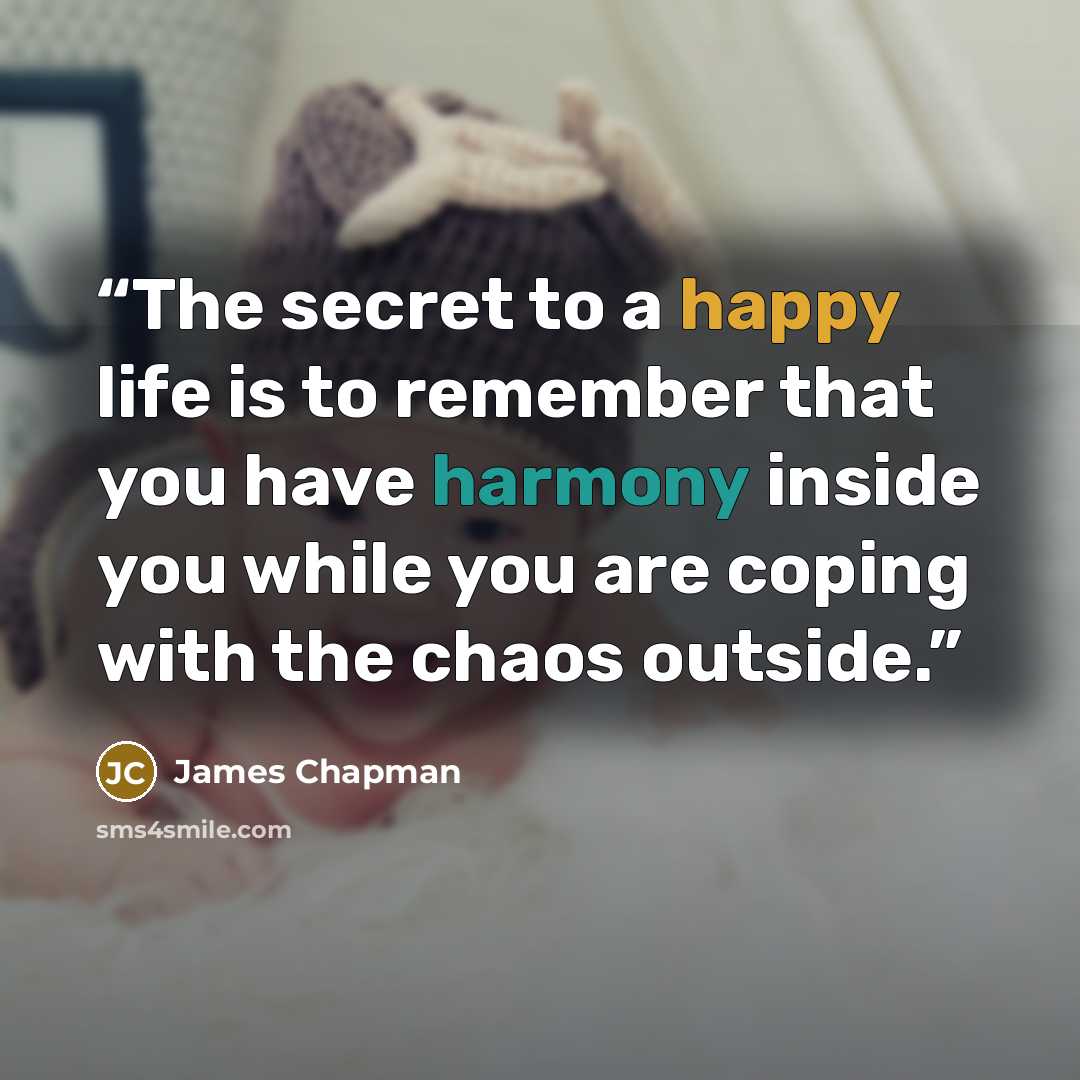 “The secret to a happy life is to remember that you have harmony inside you while you are coping with the chaos outside.” quote by James Chapman