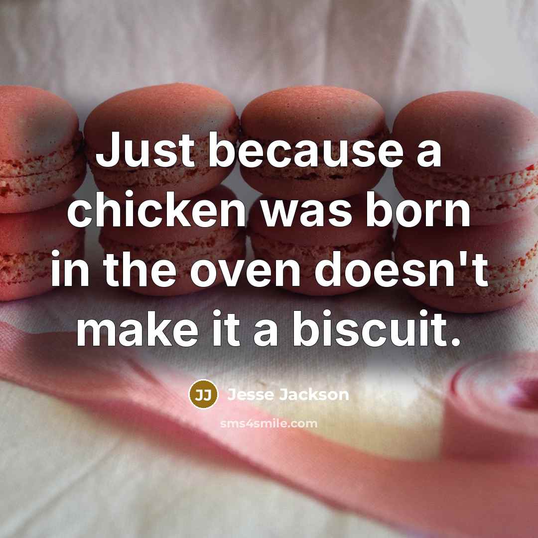 “Just because a chicken was born in the oven doesn't make it a biscuit.” quote by Jesse Jackson