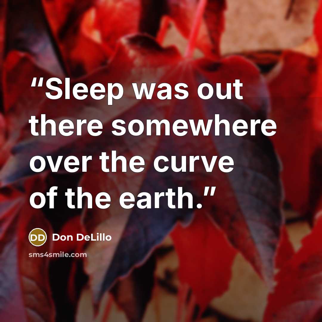 “Sleep was out there somewhere over the curve of the earth.” quote by Don DeLillo