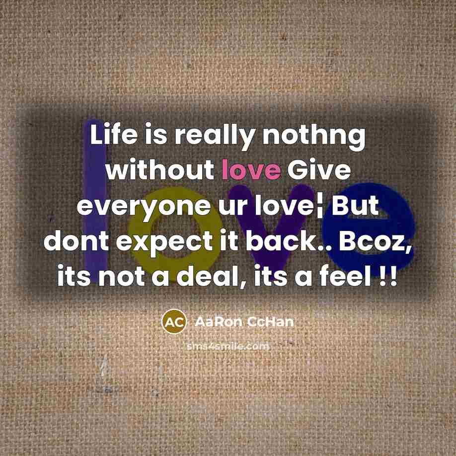 “Life is really nothng without love Give everyone ur love¦ But dont expect it back.. Bcoz, its not a deal, its a feel !!” quote by AaRon CcHan