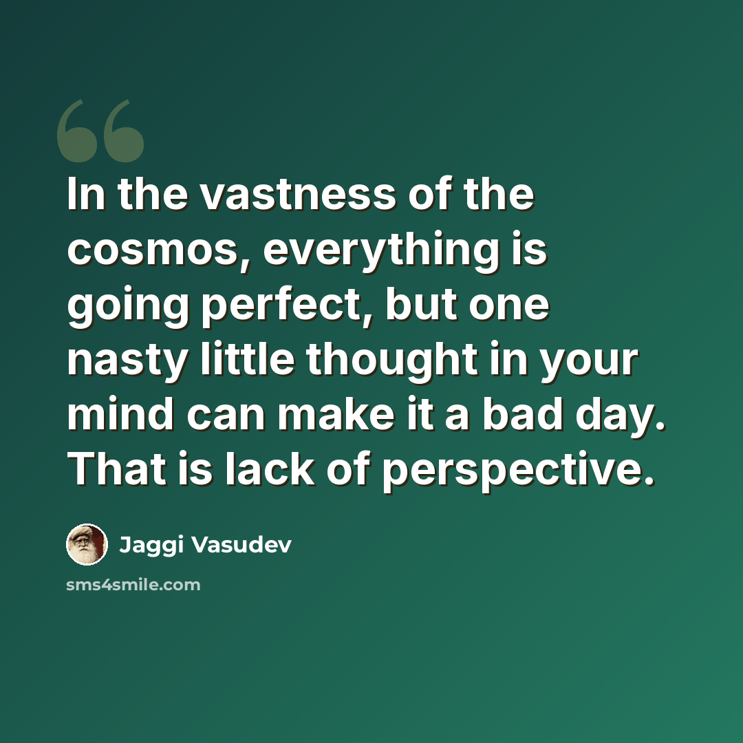 “In the vastness of the cosmos, everything is going perfect, but one nasty little thought in your mind can make it a bad day. That is lack of perspective.” quote by Jaggi Vasudev