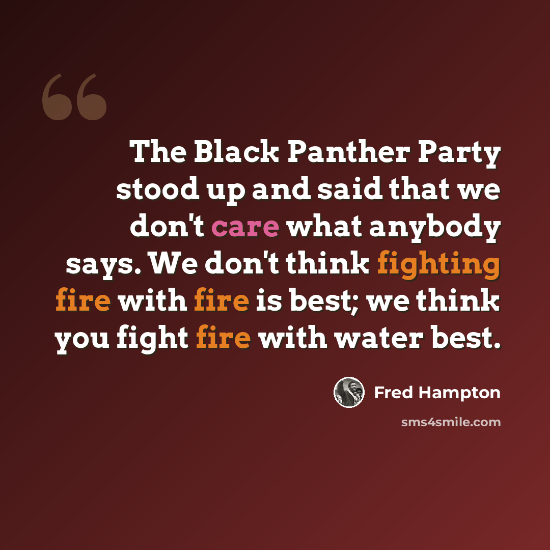 “The Black Panther Party stood up and said that we don't care what anybody says. We don't think fighting fire with fire is best; we think you fight fire with water best.” quote by Fred Hampton