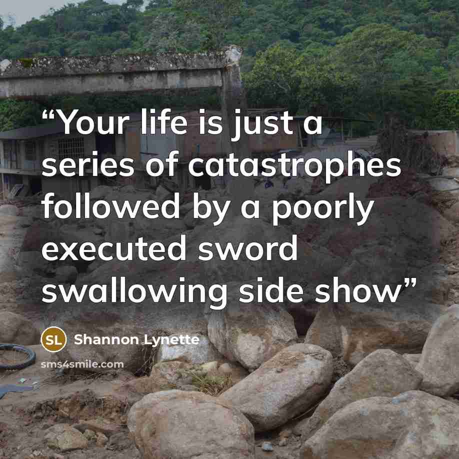 “Your life is just a series of catastrophes followed by a poorly executed sword swallowing side show” quote by Shannon Lynette