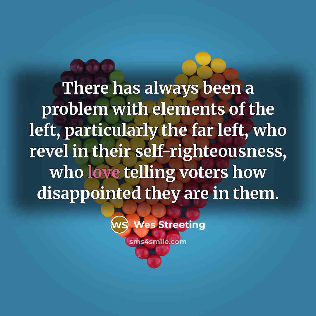 “There has always been a problem with elements of the left, particularly the far left, who revel in their self-righteousness, who love telling voters how disappointed they are in them.” quote by Wes Streeting
