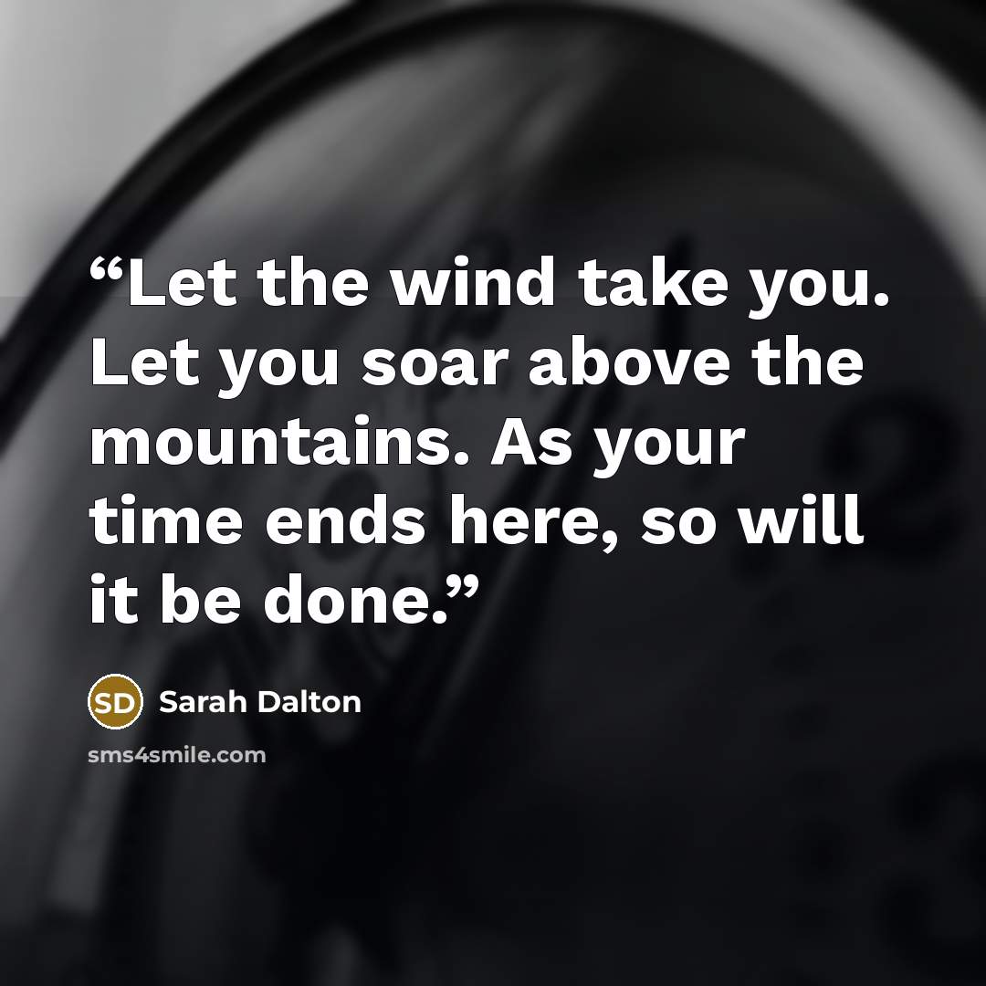 “Let the wind take you. Let you soar above the mountains. As your time ends here, so will it be done.” quote by Sarah Dalton