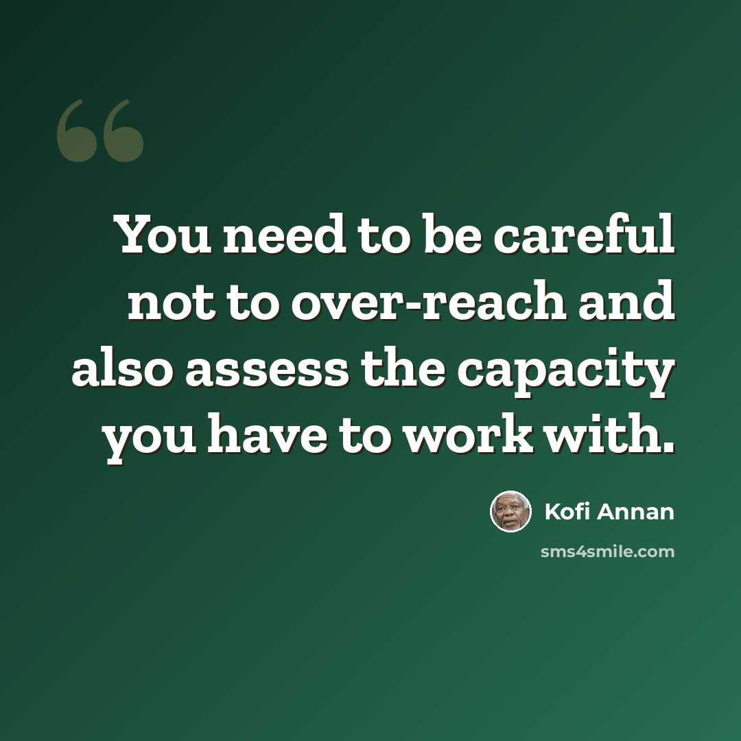 “You need to be careful not to over-reach and also assess the capacity you have to work with.” quote by Kofi Annan