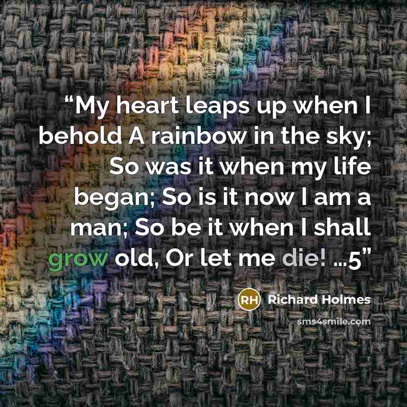 “My heart leaps up when I behold A rainbow in the sky; So was it when my life began; So is it now I am a man; So be it when I shall grow old, Or let me die! …5” quote by Richard Holmes