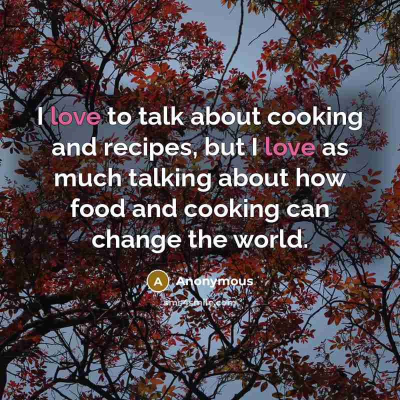 “I love to talk about cooking and recipes, but I love as much talking about how food and cooking can change the world.” quote by Anonymous