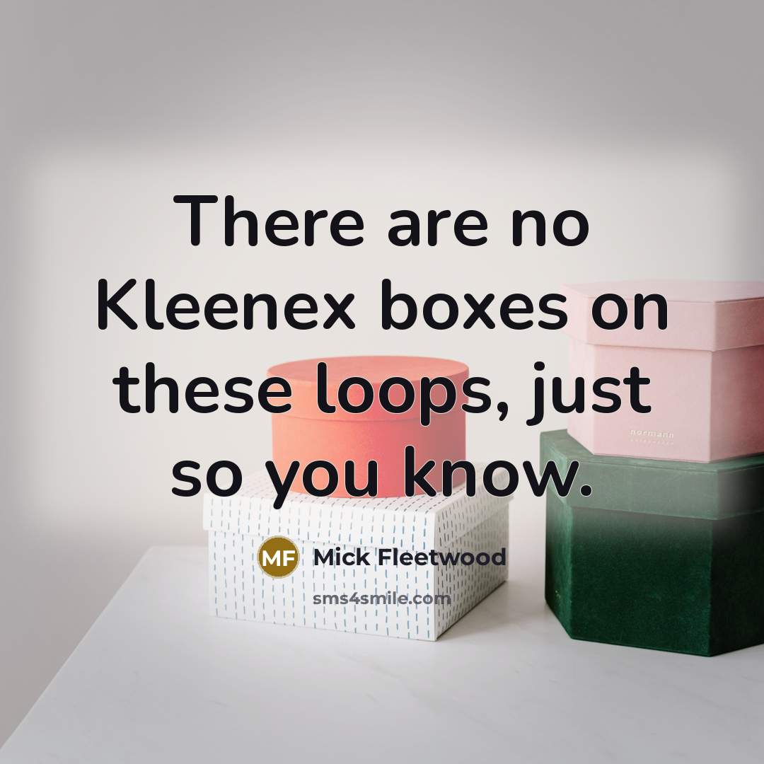 “There are no Kleenex boxes on these loops, just so you know.” quote by Mick Fleetwood