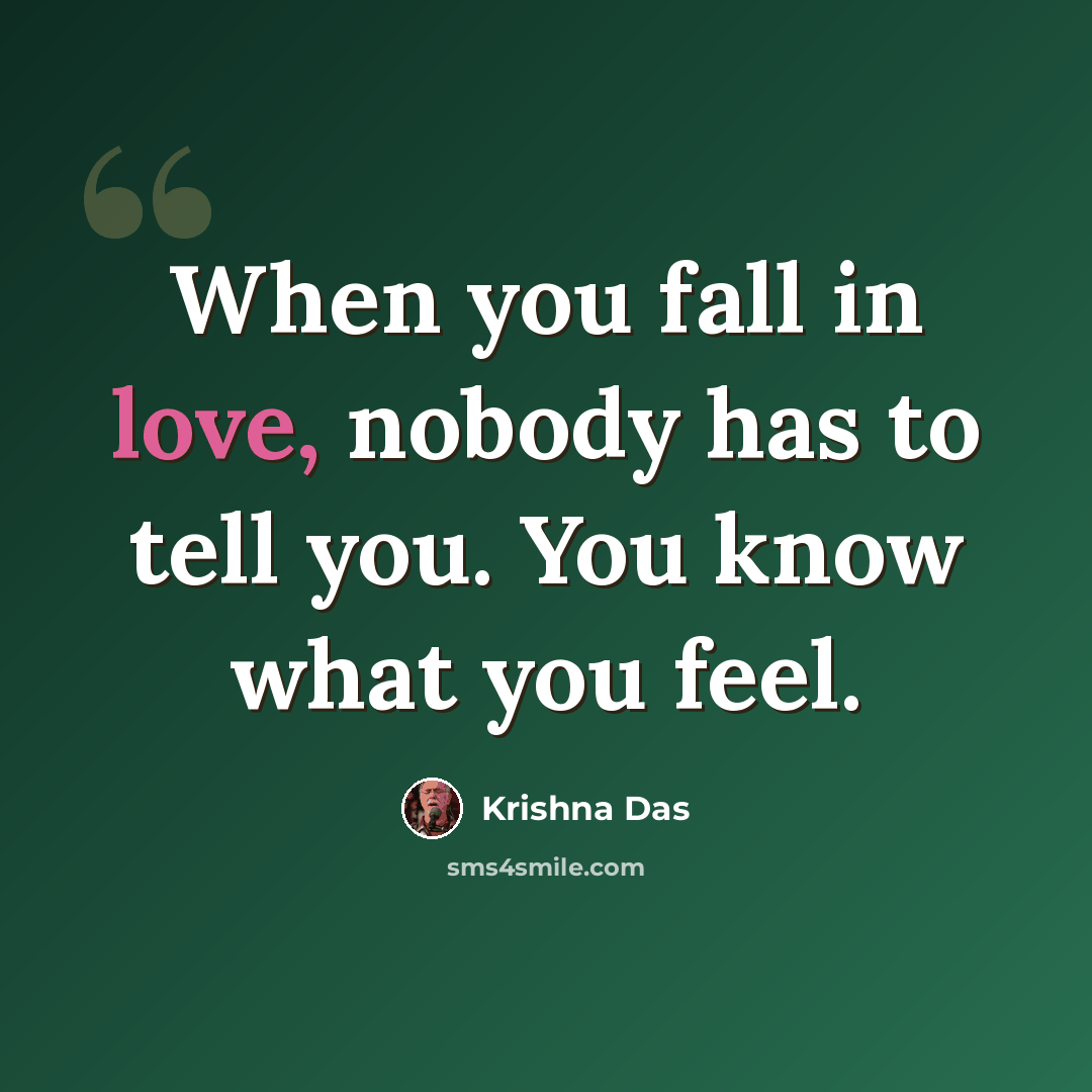 “When you fall in love, nobody has to tell you. You know what you feel.” quote by Krishna Das