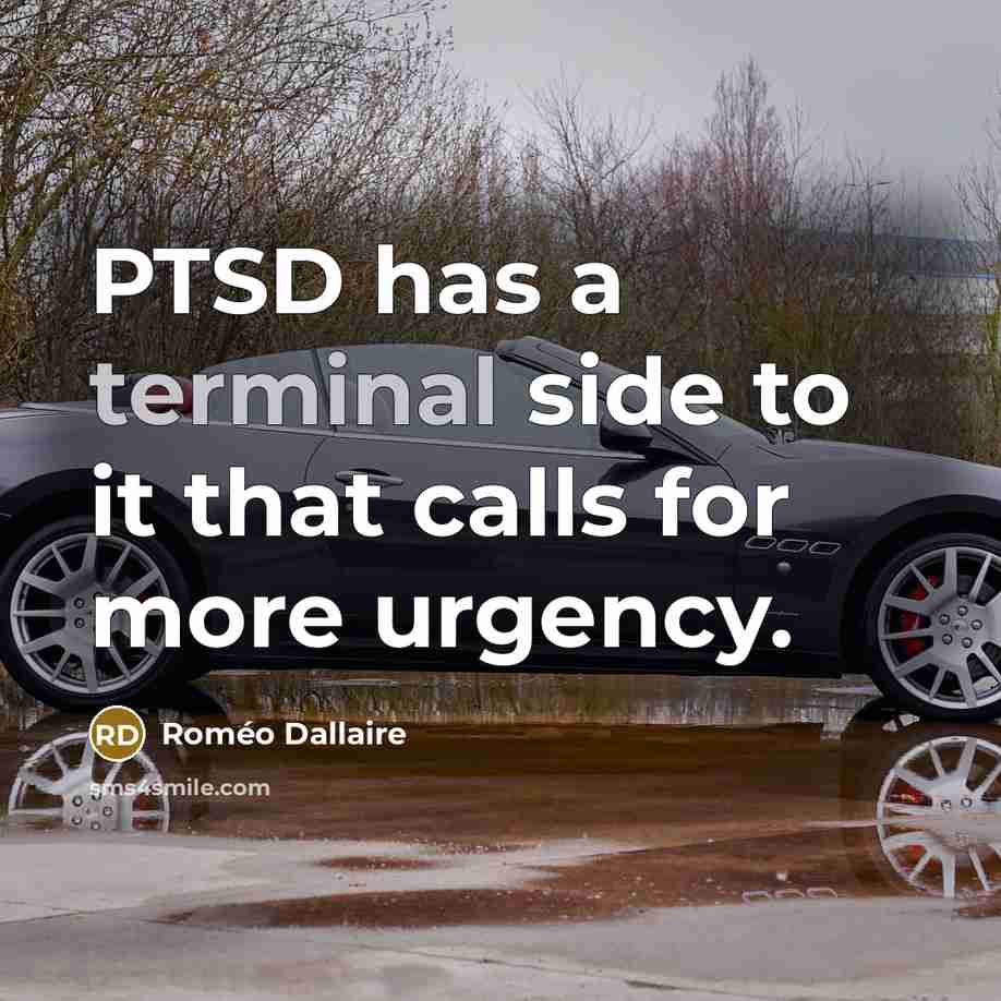 “PTSD has a terminal side to it that calls for more urgency.” quote by Romeo Dallaire